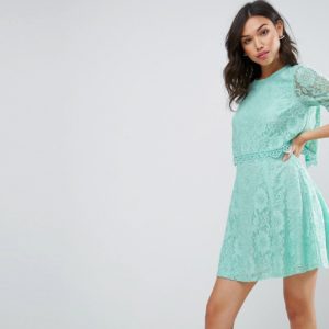 ASOS Mini Skater Dress In Lace With Crop Top Layer - Green