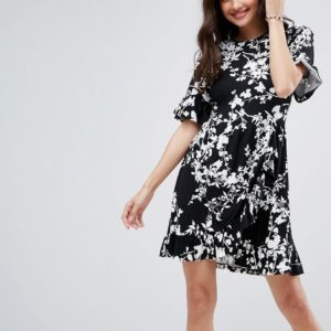 ASOS Mini Tea Dress with Frill Wrap in Mono Print - Multi