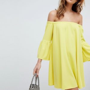 ASOS Off Shoulder Dress with Bell Sleeve - Yellow