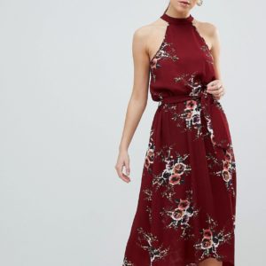 AX Paris High Neck Belted Floral Maxi Dress - Red