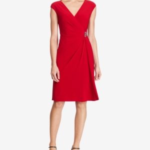 American Living Cap-Sleeve Draped Brooch Dress