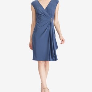 American Living Cap-Sleeve Draped Brooch Dress