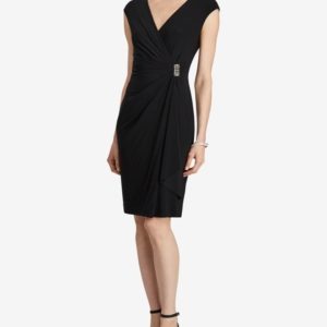 American Living Cap-Sleeve Draped Brooch Dress