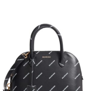 Balenciaga Allover Logo Leather Dome Satchel -