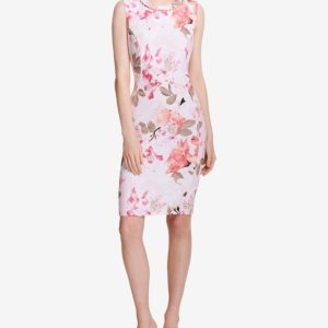 Calvin Klein Printed Faux-Pearl-Trim Sheath Dress