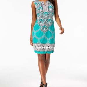 Jm Collection Printed Rhinestone-Embellished Dress, Created for Macy's