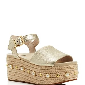 Kenneth Cole Women's Indra Leather Embellished Espadrille Platform Wedge Sandals