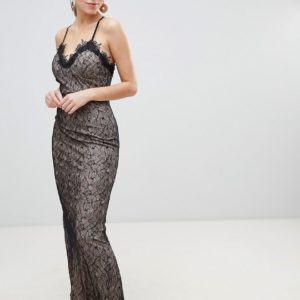 Little Mistress All Over Lace Maxi Dress - Black