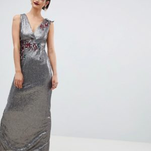 Little Mistress All Over Sequin Maxi Dress - Brown