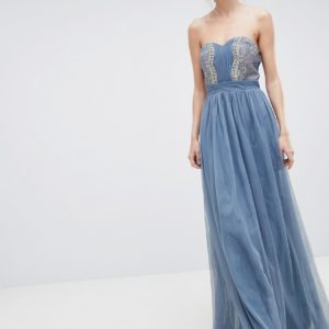 Little Mistress Bandeau Maxi Dress With Lace Detail - Blue