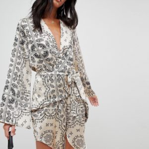 Love & Other Things Paisly Print Wrap Dress - Cream