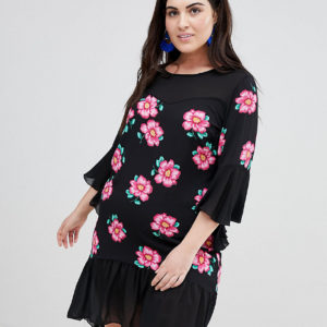 Lovedrobe Floral Print Contrasting Crepe Swing Dress - Multi