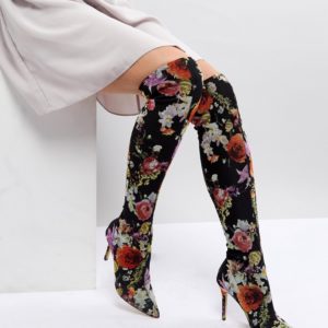 Miss Selfridge Floral Print Over The Knee Boots - Multi