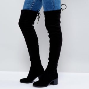 New Look Over the Knee Block Heeled Boot - Black