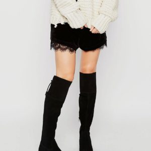 New Look Suede Over The Knee Flat Boot - Black