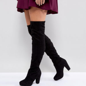 New Look Wide Fit Heeled Suedette Over The Knee Boot - Black