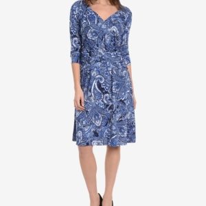 Ny Collection Printed Ruched-Front Fit & Flare Dress