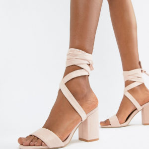 Park Lane Tie Leg Block Heeled Sandals - Beige