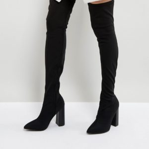 Public Desire Nebraska Black Block Heel Over The Knee Boots - Black