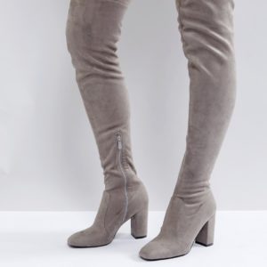 RAID Nada Gray Block Heel Over The Knee Boots - Gray