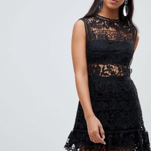 Rare London crochet drop waist dress - Black