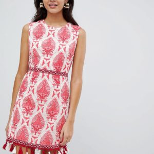 Rare London embroidered trim printed shift dress - Orange