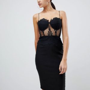 Rare London lace bralette lace midi dress - Black