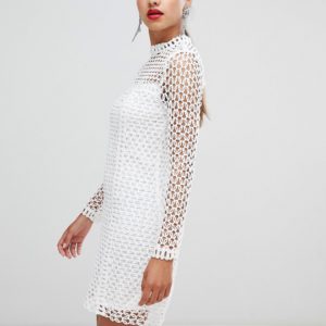 Rare London long sleeve crochet dress - White