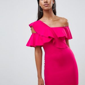 Rare London one shoulder shoulder frill mini dress - Pink