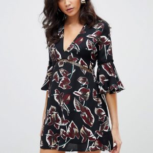 Rare London printed ladder tirm shift dress - Black