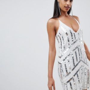 Rare London strappy cami embellished dress - White