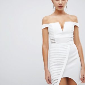 Rare London textured mesh bardot dress - White