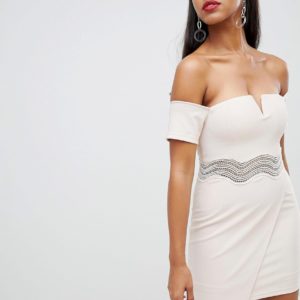 Rare asymmetric bardot mini dress - Cream