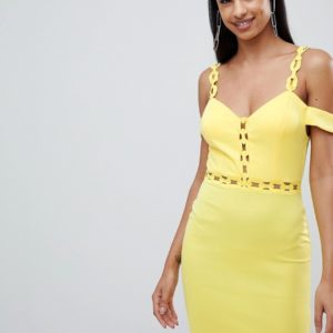 Rare chain trim bardot bodycon dress - Yellow