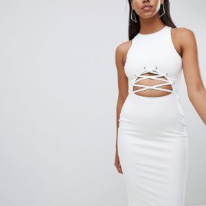 Rare eyelet detail cross midi dress - White