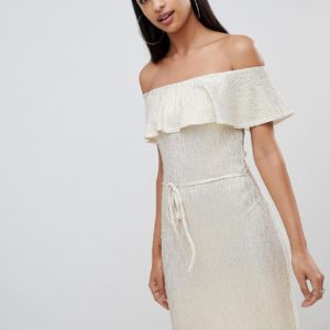 Rare frill top metallic bardot midi dress - Cream