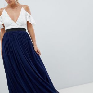 Rare lace top contrast skirt maxi dress - Navy