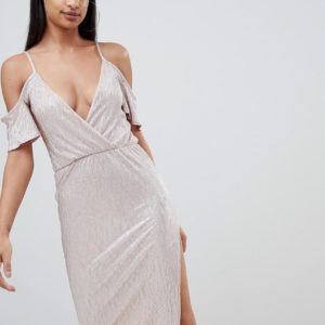 Rare metallic cold shoulder midi dress - Gold