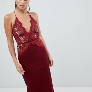 Rare scallop lace bodice midi dress - Red