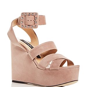 Sergio Rossi Women's Elettra Suede Ankle Strap Platform Wedge Sandals