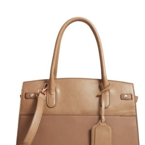 Sole Society Ladylike Faux Leather Satchel - Beige