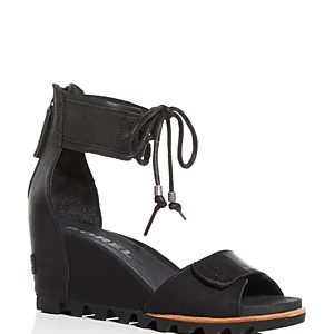 Sorel Women's Joanie Leather Ankle Tie Wedge Sandals