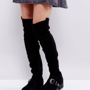 Truffle Collection Flat Chunky Over The Knee Boots - Black