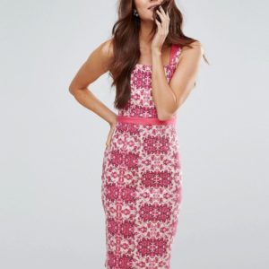 Vesper Belted Pencil Dress In Floral Print - Pink