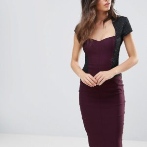 Vesper Capped Sleeve Pencil Midi Dress - Purple