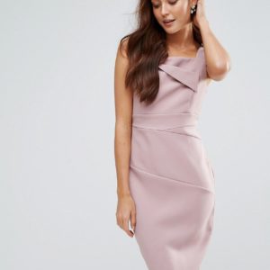 Vesper Pencil Midi Dress With Ruched Detail - Pink