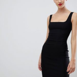 Vesper square neck pencil dress in black - Black