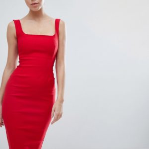 Vesper square neck pencil dress in red - Red