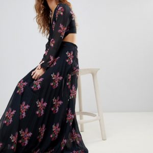 Zibi Maxi Thigh Split Cut Out Floral Maxi Dress - Multi