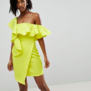 ASOS Asymmetric Ruffle Wrap Mini Cocktail Dress - Yellow